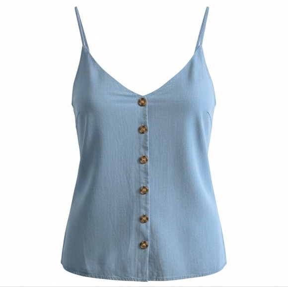 Streetwear Society Tops - Streetwear Society Light Blue Tank Top Large NWT Tortoise Style Buttons
